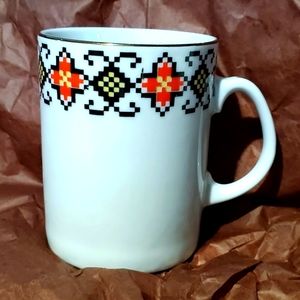 Vintage Favolina Coffee Mug, Native Cross Stitch Pattern, Poland